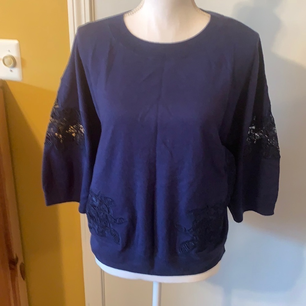 Massimo Dutti Wool Blend Lace Details Crewneck Sweater S